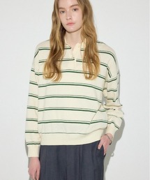 AZUL by moussy | カシミヤミックスポロカラーボーダーニット(ニット/セーター)