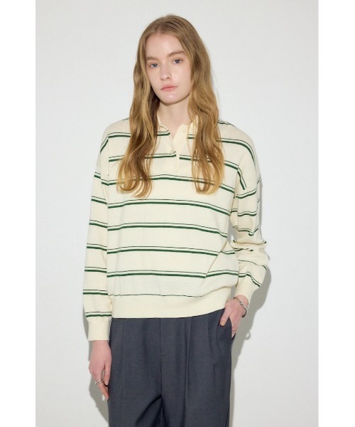 AZUL by moussy（アズールバイマウジー）の「カシミヤミックスポロカラーボーダーニット（ニット/セーター・レディース・ブルー系その他/ホワイト系その他/グレー系その他・FREE）」の18枚目の写真