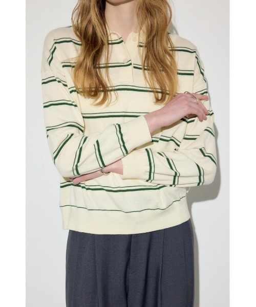 AZUL by moussy（アズールバイマウジー）の「カシミヤミックスポロカラーボーダーニット（ニット/セーター・レディース・ブルー系その他/ホワイト系その他/グレー系その他・FREE）」の19枚目の写真