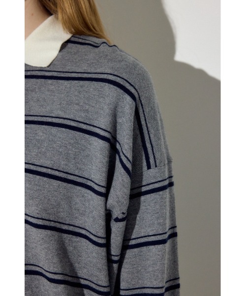 AZUL by moussy（アズールバイマウジー）の「カシミヤミックスポロカラーボーダーニット（ニット/セーター・レディース・ブルー系その他/ホワイト系その他/グレー系その他・FREE）」の4枚目の写真