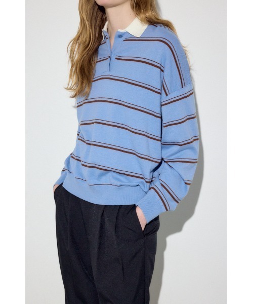 AZUL by moussy（アズールバイマウジー）の「カシミヤミックスポロカラーボーダーニット（ニット/セーター・レディース・ブルー系その他/ホワイト系その他/グレー系その他・FREE）」の7枚目の写真