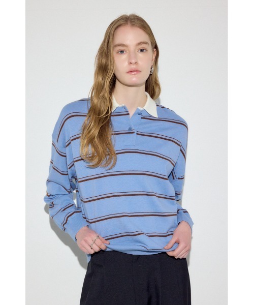 AZUL by moussy（アズールバイマウジー）の「カシミヤミックスポロカラーボーダーニット（ニット/セーター・レディース・ブルー系その他/ホワイト系その他/グレー系その他・FREE）」の8枚目の写真