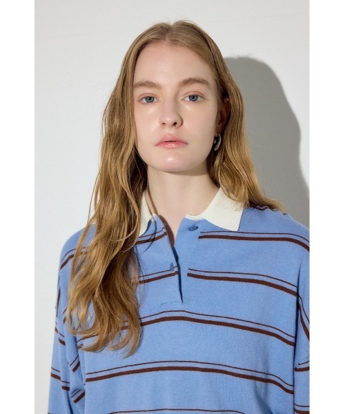 AZUL by moussy（アズールバイマウジー）の「カシミヤミックスポロカラーボーダーニット（ニット/セーター・レディース・ブルー系その他/ホワイト系その他/グレー系その他・FREE）」の9枚目の写真
