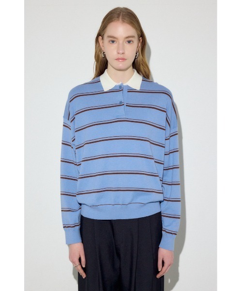 AZUL by moussy（アズールバイマウジー）の「カシミヤミックスポロカラーボーダーニット（ニット/セーター・レディース・ブルー系その他/ホワイト系その他/グレー系その他・FREE）」の11枚目の写真