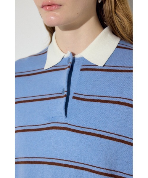 AZUL by moussy（アズールバイマウジー）の「カシミヤミックスポロカラーボーダーニット（ニット/セーター・レディース・ブルー系その他/ホワイト系その他/グレー系その他・FREE）」の14枚目の写真