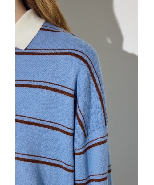 AZUL by moussy（アズールバイマウジー）の「カシミヤミックスポロカラーボーダーニット（ニット/セーター・レディース・ブルー系その他/ホワイト系その他/グレー系その他・FREE）」の15枚目の写真
