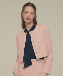 Crystal-Buttons Cropped Tweed Jacket_Shell Pink