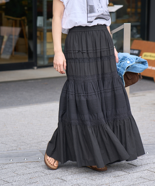 JOURNAL STANDARD（ジャーナルスタンダード）の「インドボイルレースティアードスカート（スカート・レディース・ブラック/ホワイト・FREE）」の2枚目の写真