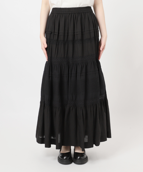 JOURNAL STANDARD（ジャーナルスタンダード）の「インドボイルレースティアードスカート（スカート・レディース・ブラック/ホワイト・FREE）」の4枚目の写真