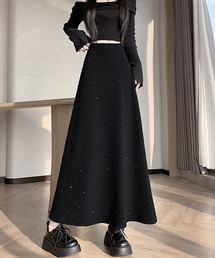 ビジューラメ入り フレアロングラメスカート