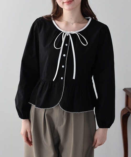 バイカラーリボンペプラムブラウス（シャツ/ブラウス）｜BLUEEAST