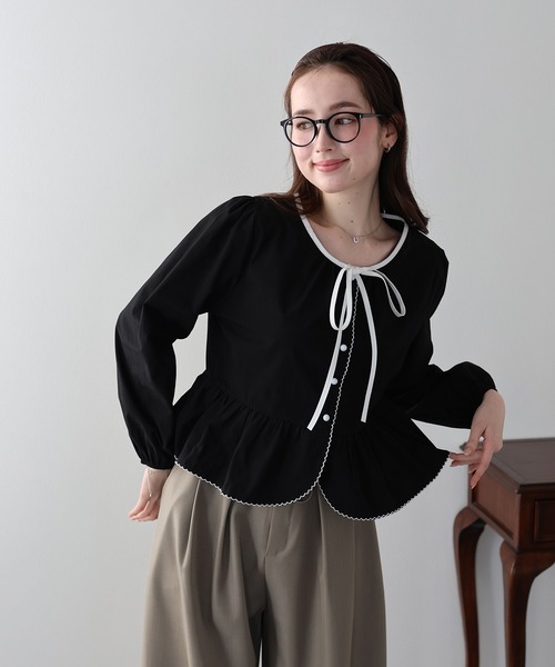 バイカラーリボンペプラムブラウス（シャツ/ブラウス）｜BLUEEAST