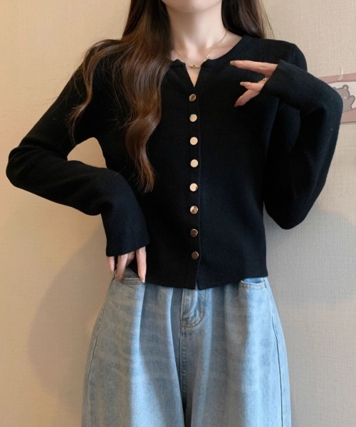 Beststore(ベストストア)の「ゴールドボタンキーネックカーディガン(カーディガン/ボレロ・レディース・ブラック/アイボリー/ベージュ/ブラウン・FREE)」の10枚目の写真