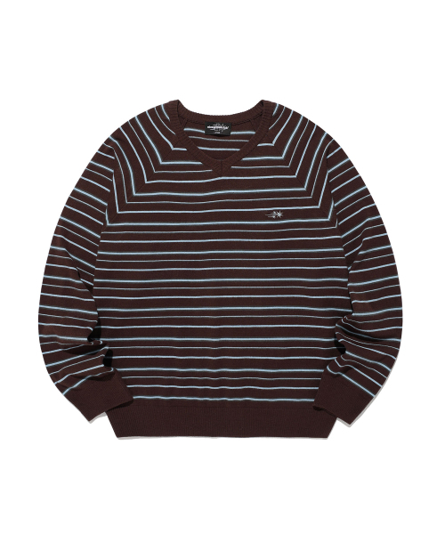 NICE GHOST CLUB(ナイスゴーストクラブ)の「MULTI STRIPE 3STAR V NECK KNIT_BROWN(NG2GSUM600A)(ニット/セーター・レディース・ブラウン・SMALL/MEDIUM/LARGE)」の4枚目の写真