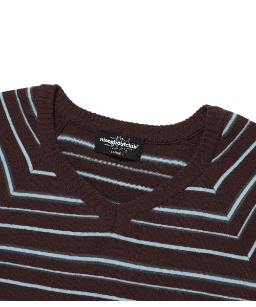 NICE GHOST CLUB(ナイスゴーストクラブ)の「MULTI STRIPE 3STAR V NECK KNIT_BROWN(NG2GSUM600A)(ニット/セーター・レディース・ブラウン・SMALL/MEDIUM/LARGE)」の2枚目の写真