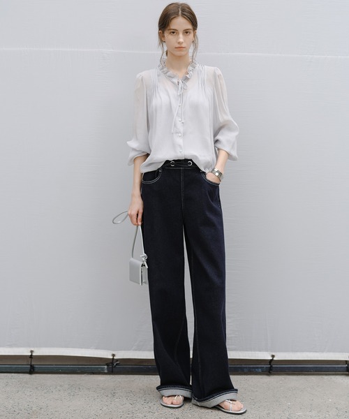 tageechita（タジチタ）の「【tageechita】フリルネック シフォン シアーブラウス（シャツ/ブラウス・レディース・アイボリー/ライトグレー・L/M/S）」の5枚目の写真