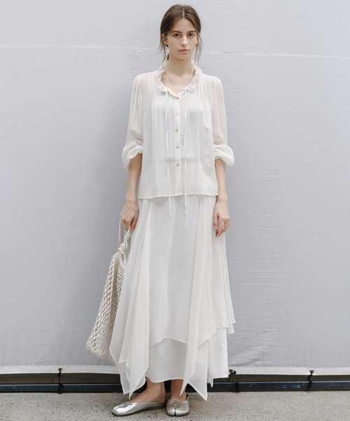 tageechita（タジチタ）の「【tageechita】フリルネック シフォン シアーブラウス（シャツ/ブラウス・レディース・アイボリー/ライトグレー・L/M/S）」の6枚目の写真