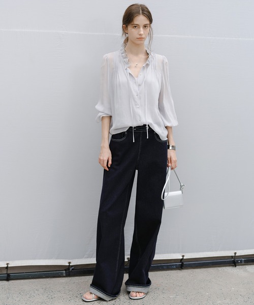 tageechita（タジチタ）の「【tageechita】フリルネック シフォン シアーブラウス（シャツ/ブラウス・レディース・アイボリー/ライトグレー・L/M/S）」の9枚目の写真