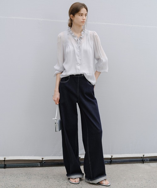 tageechita（タジチタ）の「【tageechita】フリルネック シフォン シアーブラウス（シャツ/ブラウス・レディース・アイボリー/ライトグレー・L/M/S）」の10枚目の写真