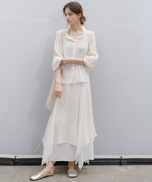 tageechita（タジチタ）の「【tageechita】フリルネック シフォン シアーブラウス（シャツ/ブラウス・レディース・アイボリー/ライトグレー・L/M/S）」の12枚目の写真