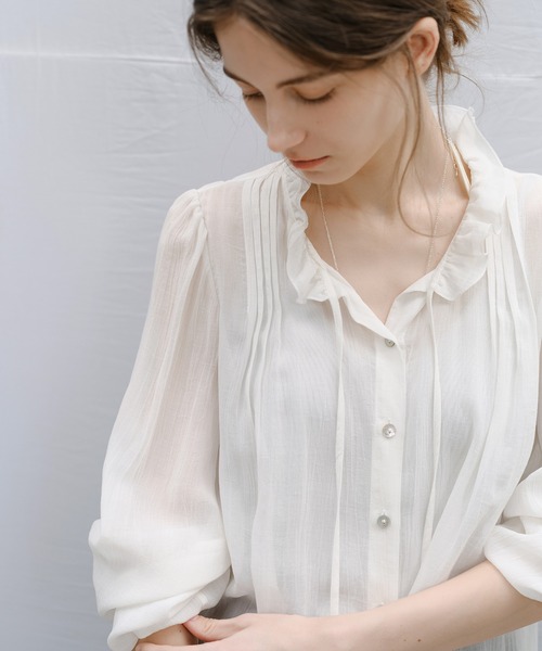 tageechita（タジチタ）の「【tageechita】フリルネック シフォン シアーブラウス（シャツ/ブラウス・レディース・アイボリー/ライトグレー・L/M/S）」の13枚目の写真