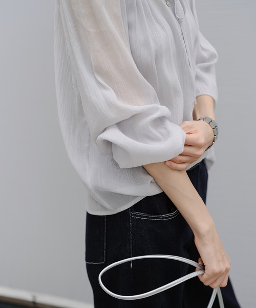 tageechita（タジチタ）の「【tageechita】フリルネック シフォン シアーブラウス（シャツ/ブラウス・レディース・アイボリー/ライトグレー・L/M/S）」の17枚目の写真