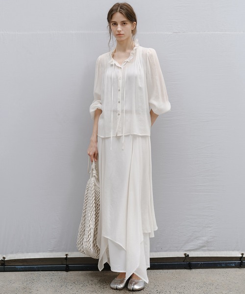 tageechita（タジチタ）の「【tageechita】フリルネック シフォン シアーブラウス（シャツ/ブラウス・レディース・アイボリー/ライトグレー・L/M/S）」の18枚目の写真