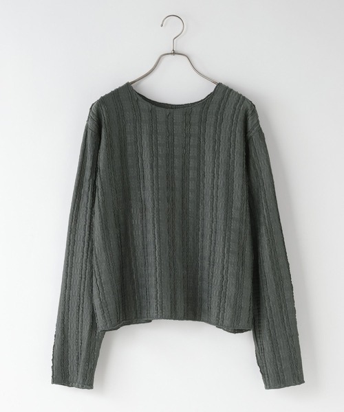 LOWRYS FARM（ローリーズファーム）の「ジャガードフリルＬＳ 646664（Tシャツ/カットソー・レディース・グレー/アイボリー・FREE）」の2枚目の写真