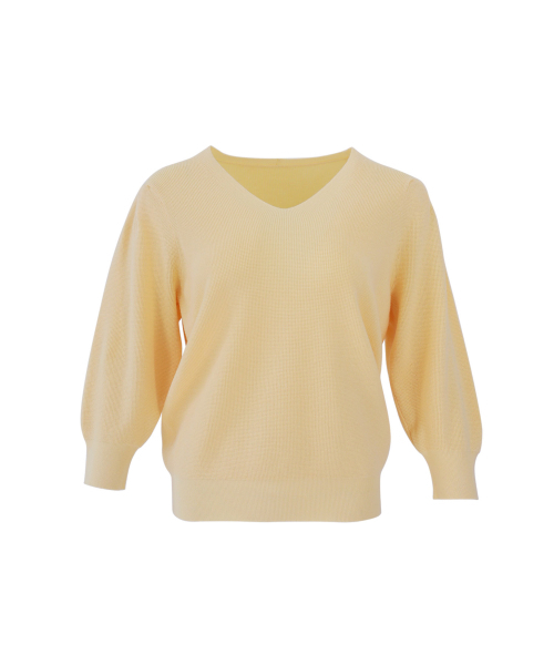 VASCARA(バスカラ)の「Drop Puff V Neck Capri Knitwear (5colors)(ニット/セーター・レディース・クリーム/ライトイエロー/ブラック/ライトピンク/カーキ・FREE)」の7枚目の写真