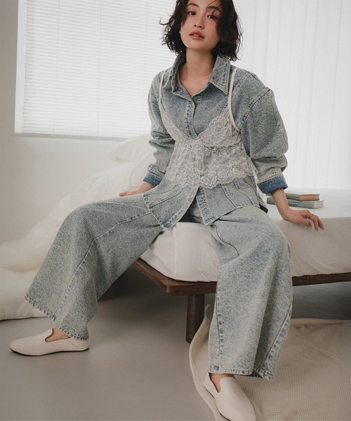 KOBE LETTUCE(コウベレタス)の「ブークレーデニムシャツジャケット(デニムジャケット・レディース・ブルー/ライトブルー・M)」の3枚目の写真