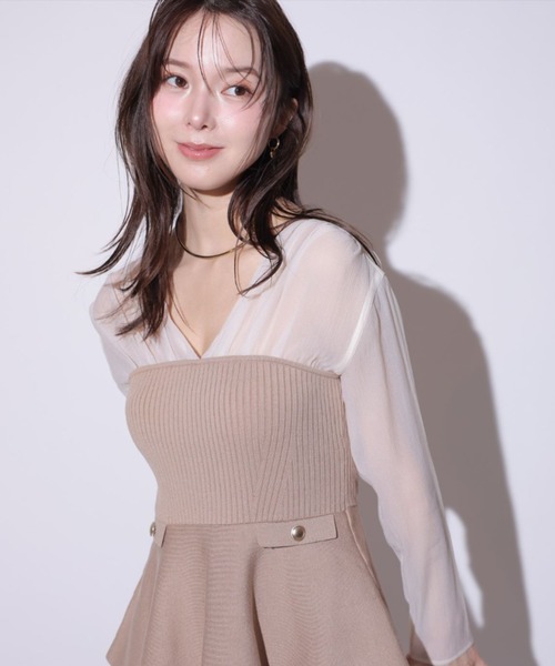 Mystrada(マイストラーダ)の「ペプラムドッキングニット(ニット/セーター・レディース・ドット/キャメル・38/36)」の1枚目の写真