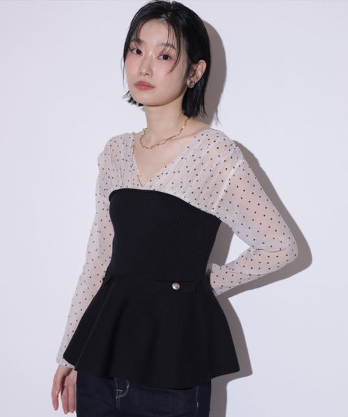 Mystrada(マイストラーダ)の「ペプラムドッキングニット(ニット/セーター・レディース・ドット/キャメル・38/36)」の2枚目の写真