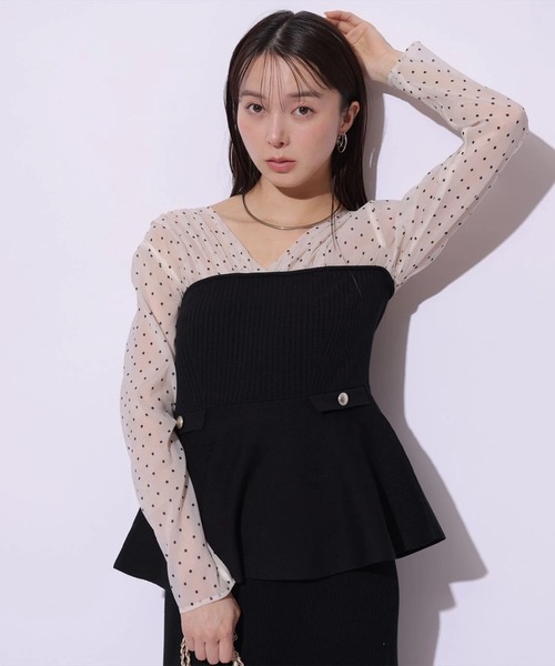 Mystrada(マイストラーダ)の「ペプラムドッキングニット(ニット/セーター・レディース・ドット/キャメル・38/36)」の4枚目の写真