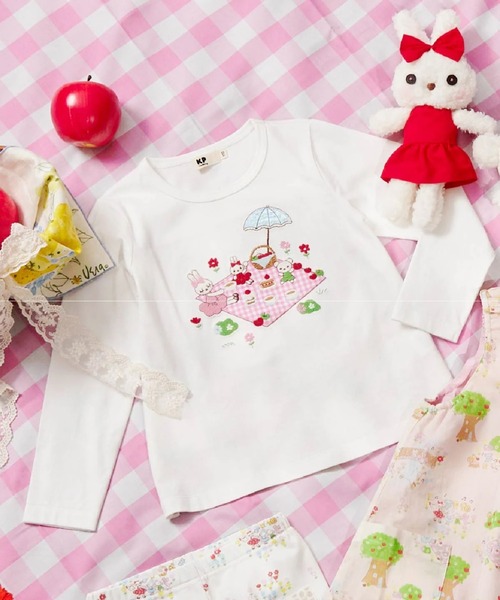 KP（ケーピー）の「ピクニック柄アップリケ 長袖Tシャツ（Tシャツ/カットソー・キッズ・ネイビー/オフホワイト・90cm/100cm/110cm/130cm/120cm）」の2枚目の写真