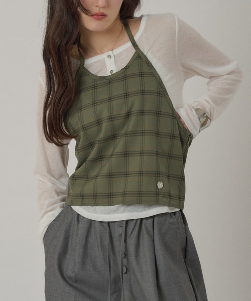 MUHET(ミュエータ)の「sheer henry neck top & halter neck bustier set / シアーヘンリートップス&ホルターネックビスチェセット(Tシャツ/カットソー・レディース・ネイビー/カーキ/チャコールグレー・FREE)」の14枚目の写真