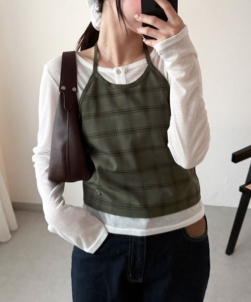 MUHET(ミュエータ)の「sheer henry neck top & halter neck bustier set / シアーヘンリートップス&ホルターネックビスチェセット(Tシャツ/カットソー・レディース・ネイビー/カーキ/チャコールグレー・FREE)」の11枚目の写真