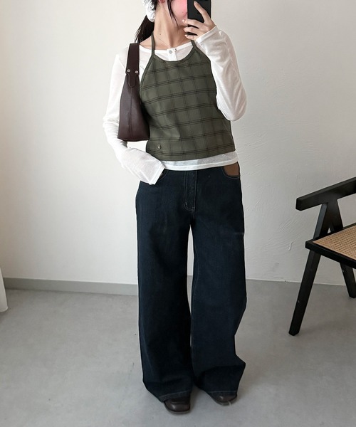 MUHET(ミュエータ)の「sheer henry neck top & halter neck bustier set / シアーヘンリートップス&ホルターネックビスチェセット(Tシャツ/カットソー・レディース・ネイビー/カーキ/チャコールグレー・FREE)」の12枚目の写真