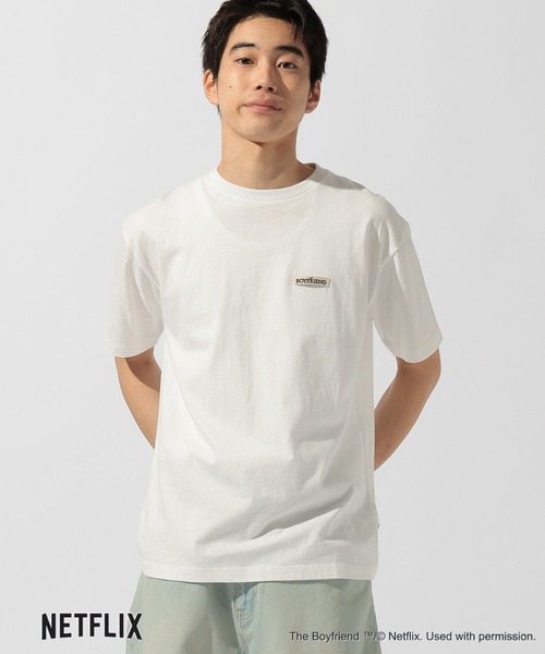 L 白 ボーイフレンド ニコアンド コラボ Tシャツ ボーイフレンド シーズン2】コラボ アソートフラワーTシャツ（Tシャツ