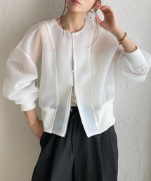 She's Closet（シーズクローゼット）の「ショート丈 ダンボールボンディング ダブルジップ 透け感 シアーブルゾン ジャケット（ブルゾン）」