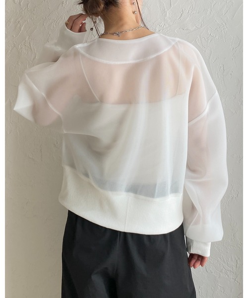 She's Closet(シーズクローゼット)の「ショート丈 ダンボールボンディング ダブルジップ 透け感 シアーブルゾン ジャケット(ブルゾン・レディース・ホワイト/ブラック・FREE)」の6枚目の写真