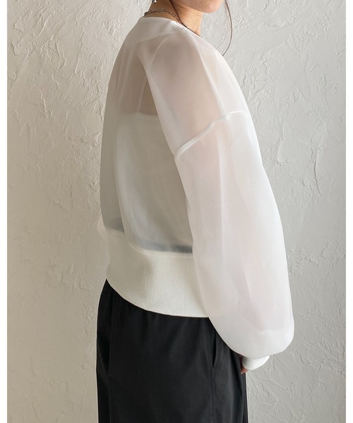 She's Closet(シーズクローゼット)の「ショート丈 ダンボールボンディング ダブルジップ 透け感 シアーブルゾン ジャケット(ブルゾン・レディース・ホワイト/ブラック・FREE)」の20枚目の写真