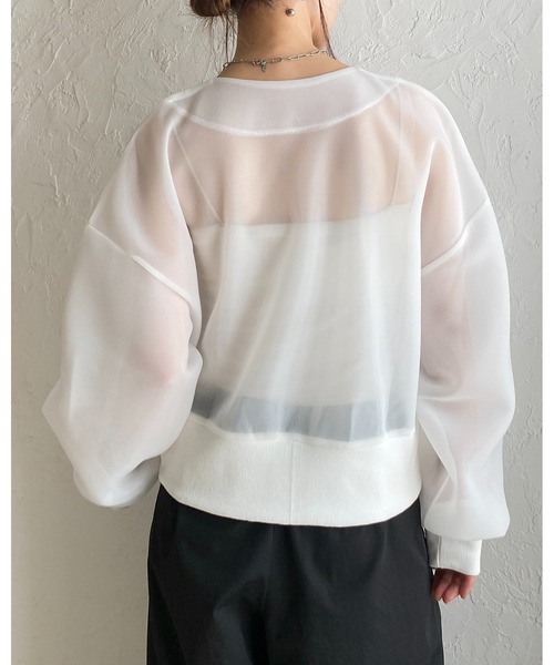 She's Closet(シーズクローゼット)の「ショート丈 ダンボールボンディング ダブルジップ 透け感 シアーブルゾン ジャケット(ブルゾン・レディース・ホワイト/ブラック・FREE)」の21枚目の写真