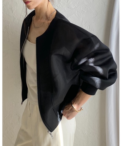 She's Closet(シーズクローゼット)の「ショート丈 ダンボールボンディング ダブルジップ 透け感 シアーブルゾン ジャケット(ブルゾン・レディース・ホワイト/ブラック・FREE)」の22枚目の写真
