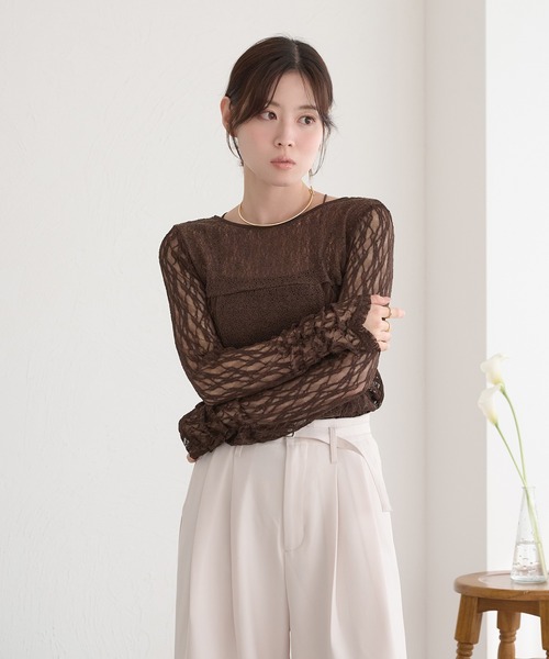 raffime(ラフィミー)の「【Raffime】前後2WAYリボンレーストップス(Tシャツ/カットソー・レディース・アイボリー/ベージュ/ダークブラウン・フリー)」の14枚目の写真