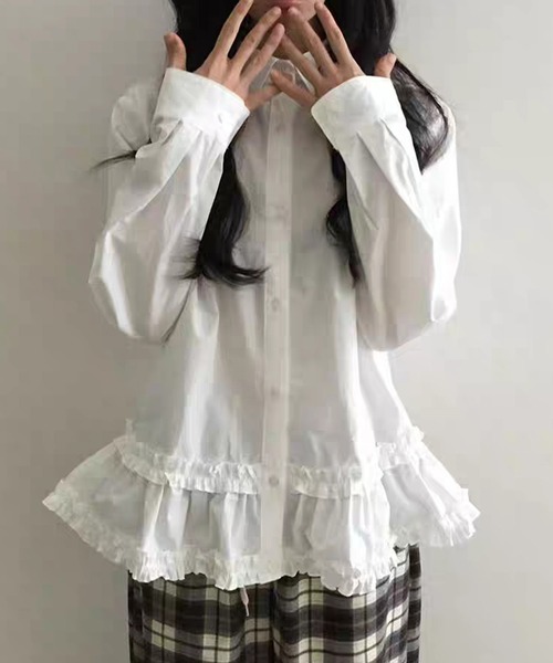leune(ルネ)の「フリルヘムチュニックシャツ(シャツ/ブラウス・レディース・チェック/オフホワイト・FREE)」の12枚目の写真