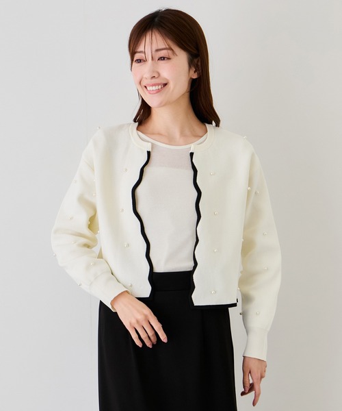 Jayro（ジャイロ）の「パール使いスカラップカーディガン（カーディガン/ボレロ・レディース・ブラック/ホワイト系その他・M）」の2枚目の写真