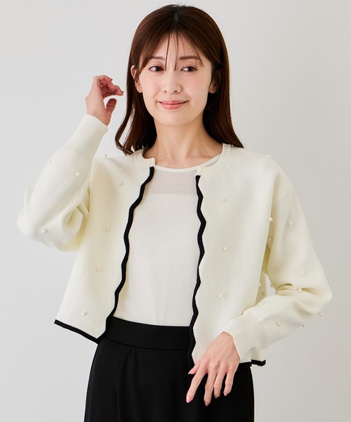 Jayro（ジャイロ）の「パール使いスカラップカーディガン（カーディガン/ボレロ・レディース・ブラック/ホワイト系その他・M）」の3枚目の写真