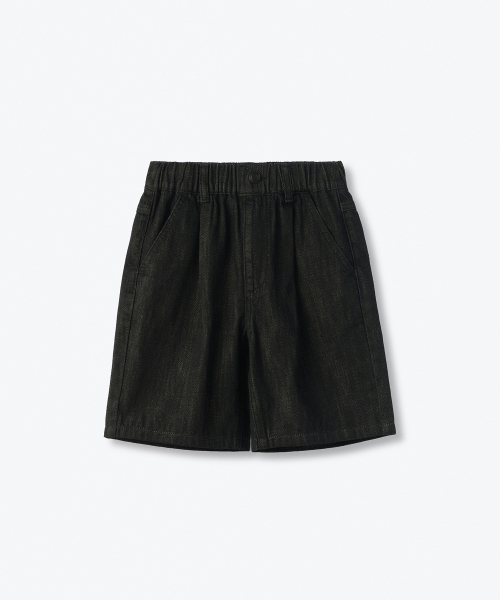 MUSINSA STANDARD KIDS（ムシンサスタンダードキッズ）の「リネンライクワンタックワイドバンディングデニムショーツ[ウォッシュドブラック]（デニムパンツ・レディース・その他・100/110/120/130/140/150/160）」の2枚目の写真