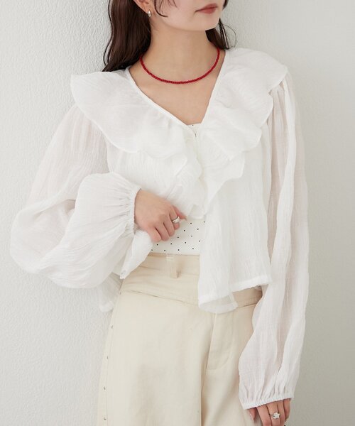 【マイマイ】RoujeParis/LISETTEフリルカシュクールブラウス 4色展開/羽織としても◎】フリルカシュクールブラウス（シャツ
