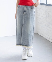 clear | 【低身長対応/サイズ展開あり】裾フリンジラインストーンポケットデニムスカート(スカート)